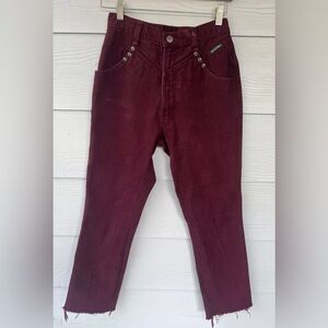 VTG Rockies Western Hi Rise Jeans Maroon Burgundy Denim Bareback cropped 26x26